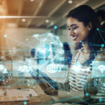 Internet, networking and digital transformation with woman and tablet for global communication, web.